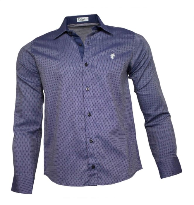 Camisa Social Masculina Azul Marinho Maquinetado (0)