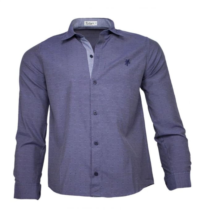 Camisa Social Masculina Azul Maquinetado (0)
