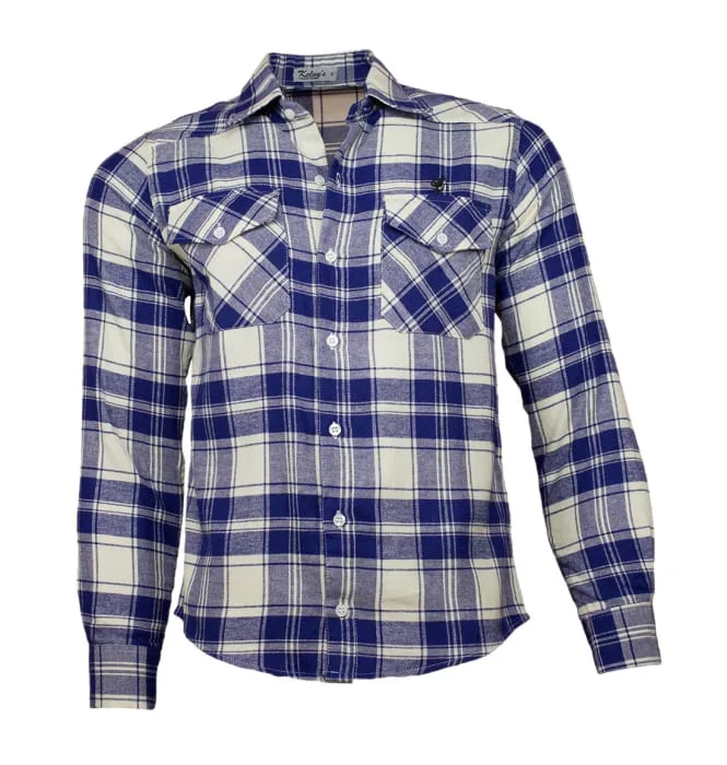 Camisa de flanela de algodão com estampa xadrez e colarinho abotoado (Azul  Claro) - Homens