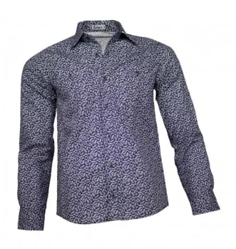 Camisa Floral Masculina Azul Marinho Folhas (0)
