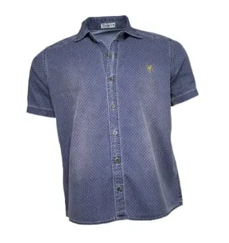 Camisa Jeans Masculina Manga Curta Estampada (0)