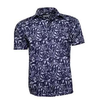 Camisa-florida-azul-marinho-folhas
